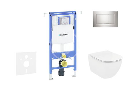 GEBERIT - Duofix Modul na závesné WC s tlačidlom Sigma30, lesklý chróm/chróm mat + Ideal Standard Tesi - WC a doska, Rimless, SoftClose 111.355.00.5 NE6