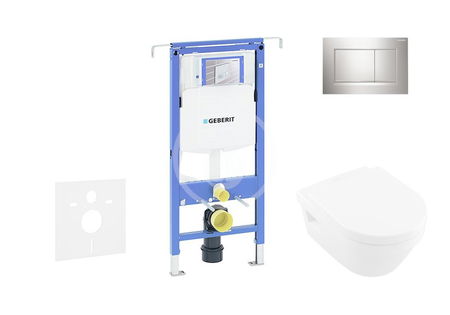 GEBERIT - Duofix Modul na závesné WC s tlačidlom Sigma30, lesklý chróm/chróm mat + Villeroy Boch - WC a doska, DirectFlush, SoftClose, CeramicPlus 111.355.00.5 NB6