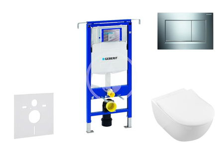 GEBERIT - Duofix Modul na závesné WC s tlačidlom Sigma30, lesklý chróm/chróm mat + Villeroy Boch - WC a doska, DirectFlush, SoftClose, CeramicPlus 111.355.00.5 NI6