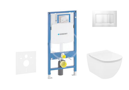 GEBERIT - Duofix Modul na závesné WC s tlačidlom Sigma30, matný chróm/chróm + Ideal Standard Tesi - WC a doska, Aquablade, SoftClose 111.300.00.5 NU7