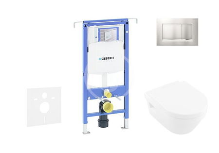 GEBERIT - Duofix Modul na závesné WC s tlačidlom Sigma30, matný chróm/chróm + Villeroy Boch - WC a doska, DirectFlush, SoftClose, CeramicPlus 111.355.00.5 NB7