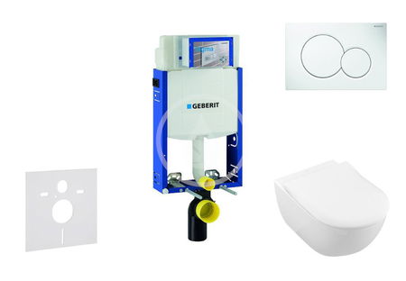 GEBERIT - Kombifix Modul na závesné WC s tlačidlom Sigma01, alpská biela + Villeroy Boch - WC a doska, DirectFlush, SoftClose, CeramicPlus 110.302.00.5 NI1