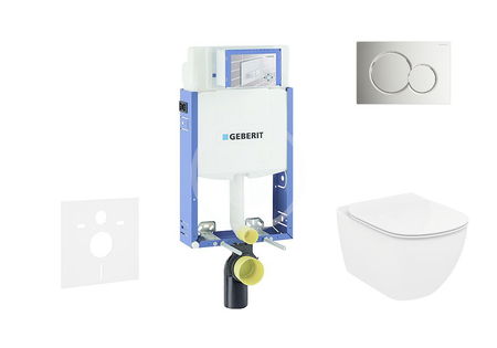 GEBERIT - Kombifix Modul na závesné WC s tlačidlom Sigma01, lesklý chróm + Ideal Standard Tesi - WC a doska, Rimless, SoftClose 110.302.00.5 NE2