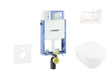 GEBERIT - Kombifix Modul na závesné WC s tlačidlom Sigma30, biela/lesklý chróm + Villeroy Boch - WC a doska, DirectFlush, SoftClose, CeramicPlus 110.302.00.5 NB5