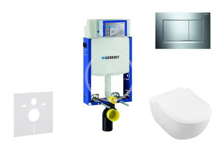 GEBERIT - Kombifix Modul na závesné WC s tlačidlom Sigma30, lesklý chróm/chróm mat + Villeroy Boch - WC a doska, DirectFlush, SoftClose, CeramicPlus 110.302.00.5 NI6