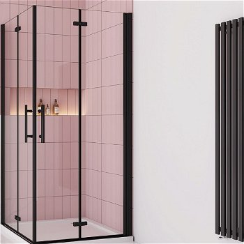 H K - Sprchovací kút MELODY BLACK R108, 100x80 cm so zalamovacími dverami SE-MELODYBLACKR108