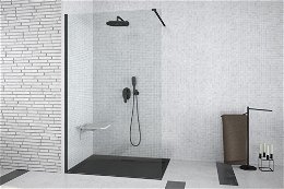 HOPA - Walk-in sprchovací kút AVEO BLACK - Farba rámu zásteny - Hliník čierny, Pevná stena - Bez pevnej steny, Rozmer A - 100, Rozmer C - 195, Výplň - Číre bezpečnostné sklo - 8 mm BCAVEO100BL