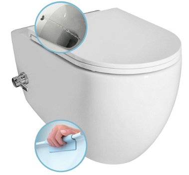 ISVEA - INFINITY CLEANWASH závesná WC misa Rimless, integrovaná batéria a bidetová spŕška 36,5x53cm, biela 10NFS1005I