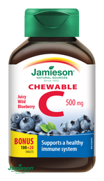 Jamieson Vitamín C 500 mg tablety na cmúľanie čučoriedka 120 tabliet