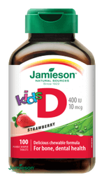 Jamieson Vitamín D3 Kids 400 IU tablety na cmúľanie s príchuťou jahody pre deti 100 tabliet