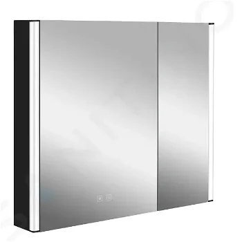 Kielle - Arkas I Zrkadlová skrinka s LED osvetlením, vyhrievaním a USB portom, 80x70x13 cm, matná čierna 50111814