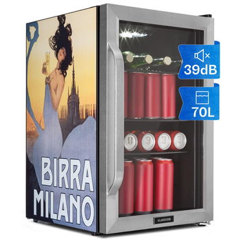 Klarstein Beersafe 70 Birra Milano Edition, chladnička, 70 litrov, 3 police, panoramatické sklenené dvere, nehrdzavejúca oceľ