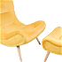 Kreslo s podnožou, žltá Velvet látka/kaučukové drevo, KIRILO