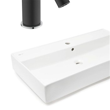 Kúpeľňový set závesného umývadla Infinitio 80,5 cm, pákové batérie Kalva, sifónu a uzatvárateľného vtoku ISSET3