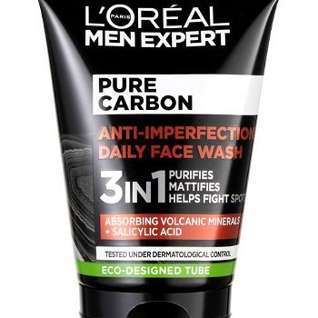 L´Oréal Paris Čistiaci gél proti nedokonalostiam pleti 3 v 1 Men Expert Pure Carbon (Anti-Imperfection Daily Face Wash) 100 ml