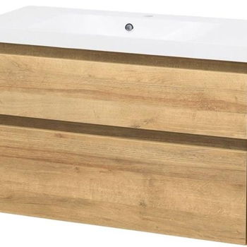 MEREO - Opto, kúpeľňová skrinka s umývadlom z liateho mramoru 101 cm, dub Riviera CN922M