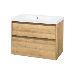 MEREO - Opto, kúpeľňová skrinka s umývadlom z liateho mramoru 81 cm, dub Riviera CN921M