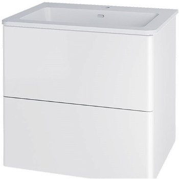 MEREO - Siena, kúpeľňová skrinka s umývadlom z liateho mramoru 61 cm, biela lesk CN410M