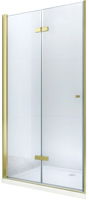 MEXEN - Lima skladacie sprchové dvere 80, číre sklo, zlatý sa stenovým profilom 856-080-000-50-00