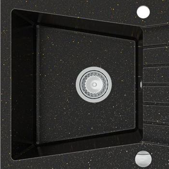 MEXEN MEXEN - Cesar granitový drez 1-misa drez s odkvapkávač 775x470 mm, čierna / kovové zlato 6514771010-75
