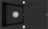 MEXEN MEXEN - Cesar granitový drez 1 s odkvapkávačom 775x470 mm, čierna / strieborná metalíza 6514771010-73