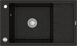 MEXEN MEXEN - Elias granitový drez 1 misa drez s vypúšťaním krátky Board 795x480 mm, čierna / kovové zlato 6511791005-75