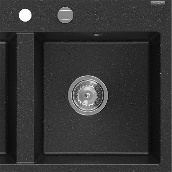 MEXEN MEXEN - Hektor granitový drez 2-bowl 800 x 480 mm, čierna/strieborná metalík, sifón chróm 6521802000-73