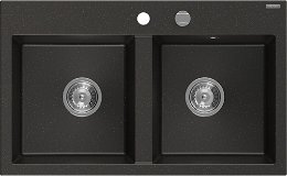 MEXEN MEXEN - Hektor granitový drez 2-bowl 800 x 480 mm, čierna/zlatá metalik, sifón chróm 6521802000-75