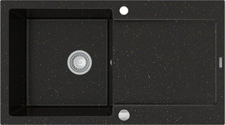 MEXEN MEXEN - Leo granitový drez 1 s odkvapkávačom 900x500 mm, čierna / zlatá kovová 6501901010-75