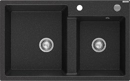 MEXEN MEXEN - Tomas granitový drez 2-bowl 800x500 mm, čierna / metalík, sifón chróm 6516802000-73
