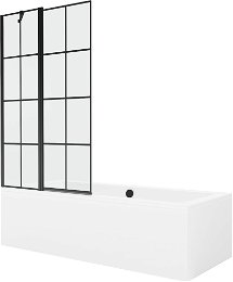 MEXEN/S - Cube obdĺžniková vaňa 170 x 80 cm s panelom + vaňová zástena 100 cm, čierna vzor 550517080X9410117077