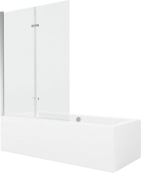 MEXEN/S - Cube obdĺžniková vaňa 180 x 80 cm s panelom + vaňová zástena 120 cm, transparent, chróm 550518080X9212020100