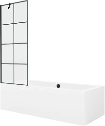 MEXEN/S - Cube obdĺžniková vaňa 180 x 80 cm s panelom + vaňová zástena 70 cm, čierna vzor 550518080X9507007077