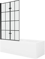 MEXEN/S - Cubik obdĺžniková vaňa 150 x 70 cm s panelom + vaňová zástena 100 cm, čierna vzor 550315070X9210027077