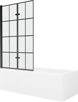 MEXEN/S - Cubik obdĺžniková vaňa 150 x 70 cm s panelom + vaňová zástena 100 cm, čierna vzor 550315070X9210027077