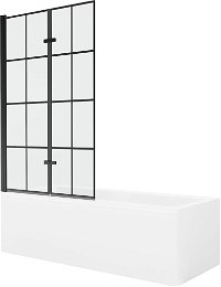 MEXEN/S - Cubik obdĺžniková vaňa 150 x 70 cm s panelom + vaňová zástena 100 cm, čierna vzor 550315070X9210027077
