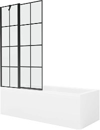 MEXEN/S - Cubik obdĺžniková vaňa 150 x 70 cm s panelom + vaňová zástena 100 cm, čierna vzor 550315070X9410117077
