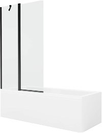 MEXEN/S - Cubik obdĺžniková vaňa 150 x 70 cm s panelom + vaňová zástena 100 cm, transparent, čierna 550315070X9410117000