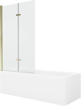 MEXEN/S - Cubik obdĺžniková vaňa 150 x 70 cm s panelom + vaňová zástena 100 cm, transparent, zlatá 550315070X9210025000