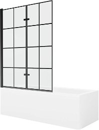 MEXEN/S - Cubik obdĺžniková vaňa 150 x 70 cm s panelom + vaňová zástena 120 cm, čierna vzor 550315070X9212027077
