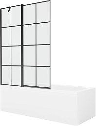 MEXEN/S - Cubik obdĺžniková vaňa 150 x 70 cm s panelom + vaňová zástena 120 cm, čierna vzor 550315070X9412117077