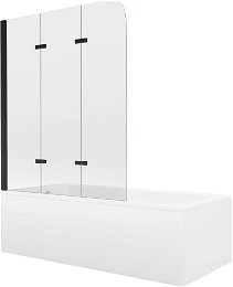 MEXEN/S - Cubik obdĺžniková vaňa 150 x 70 cm s panelom + vaňová zástena 120 cm, transparent, čierna 550315070X9012037000