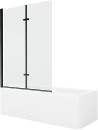 MEXEN/S - Cubik obdĺžniková vaňa 150 x 70 cm s panelom + vaňová zástena 120 cm, transparent, čierna 550315070X9212027000