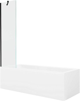 MEXEN/S - Cubik obdĺžniková vaňa 150 x 70 cm s panelom + vaňová zástena 50 cm, transparent, čierna 550315070X9505000070