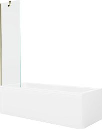 MEXEN/S - Cubik obdĺžniková vaňa 150 x 70 cm s panelom + vaňová zástena 50 cm, transparent, zlatá 550315070X9505000050
