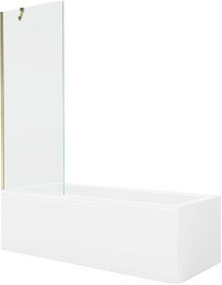 MEXEN/S - Cubik obdĺžniková vaňa 150 x 70 cm s panelom + vaňová zástena 70 cm, transparent, zlatá 550315070X9507000050