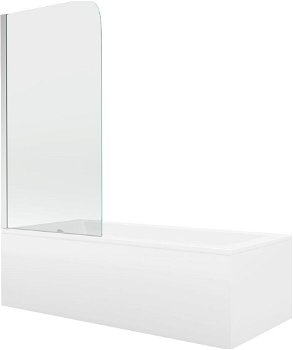 MEXEN/S - Cubik obdĺžniková vaňa 150 x 70 cm s panelom + vaňová zástena 75 cm, transparent, chróm 550315070X9007510100