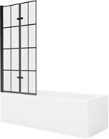 MEXEN/S - Cubik obdĺžniková vaňa 150 x 70 cm s panelom + vaňová zástena 80 cm, čierna vzor 550315070X9208027077