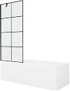 MEXEN/S - Cubik obdĺžniková vaňa 150 x 70 cm s panelom + vaňová zástena 80 cm, čierna vzor 550315070X9508007077