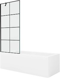 MEXEN/S - Cubik obdĺžniková vaňa 150 x 70 cm s panelom + vaňová zástena 80 cm, čierna vzor 550315070X9508007077